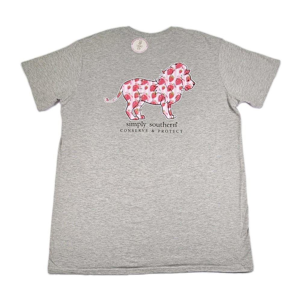 Simply Southern XL Grey Pink Strawberry Lion Tracker TShirt Conserve & Protect